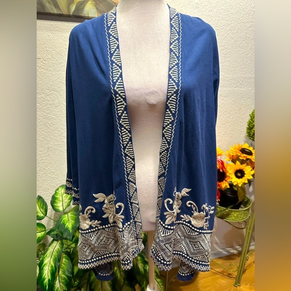 Johnny Was navy embroidered cardigan size S